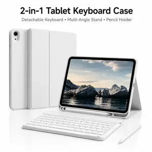 Tablet Keyboard Case for iPad 11 inch, 2-in-1 Protective Cover with Detachable Bluetooth Keyboard, Magnetic Stand, Pencil Holder, Multi-Angle Folio Case for Work Study Travel, White Slim Tablet Accessories