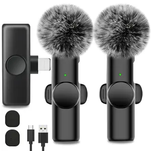 Wireless Lavalier Microphone Set, USB Rechargeable Wireless Mini Microphone, Noise Reduction Streaming Microphone for Video Recording Interview Podcast Vlog, Audio, Podcast Equipment, Podcast Equipment Kit