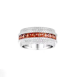 Iced Out Baguette Ring for Men Women Multi Color Cubic Zirconia Wide Band Tarnish Resistant Hypoallergenic Hip Hop Ring for Daily Wear Party 18K Gold Plated