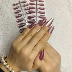 Upgrade Your Nails Instantly! 24 Almond French Press Nail Stickers, Gradient Series, Perfect Fit, Includes Nail File and Jelly Glue