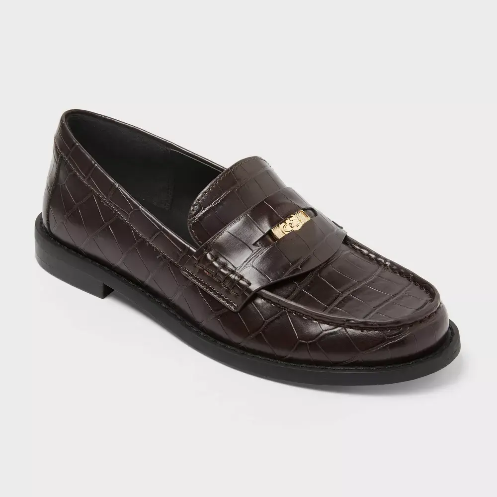 Women’s Phyllis Penny Loafers with Memory Foam Insole – A New Day Brown 8