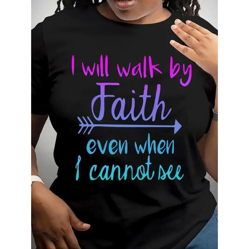 Vintage-Inspired Women's Faith Tee – 'I WILL WALK BY MY FAITH' Print for Stylish Summer Wear