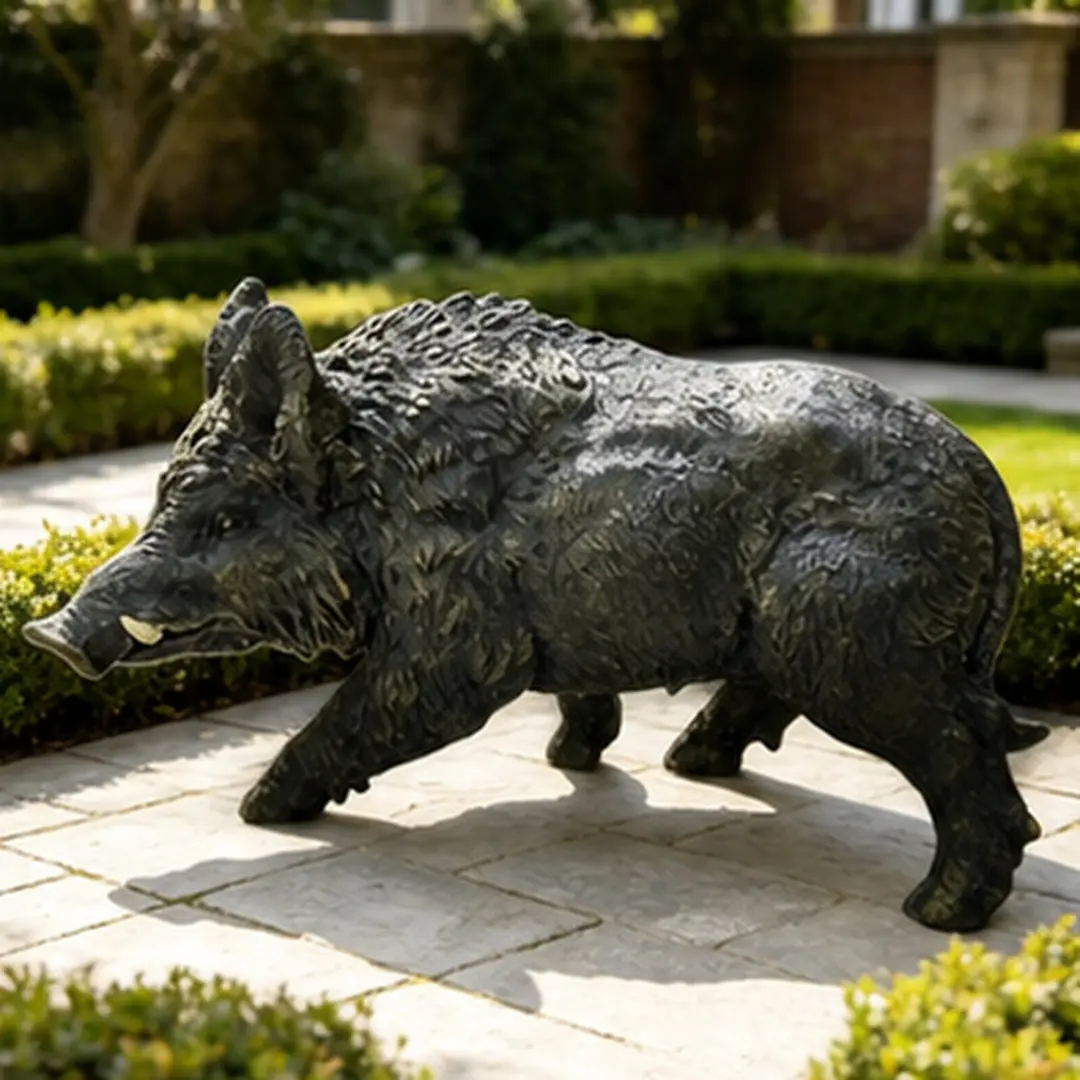 12.20 Inch Tall Resin Wild Boar Garden Statue, Weatherproof Outdoor Animal Sculpture, Realistic Black Bronze Finish, Indoor/Outdoor Decorative Ornament for Lawn, Patio, Courtyard, and Woodland Landscape Art, Black Color Options
