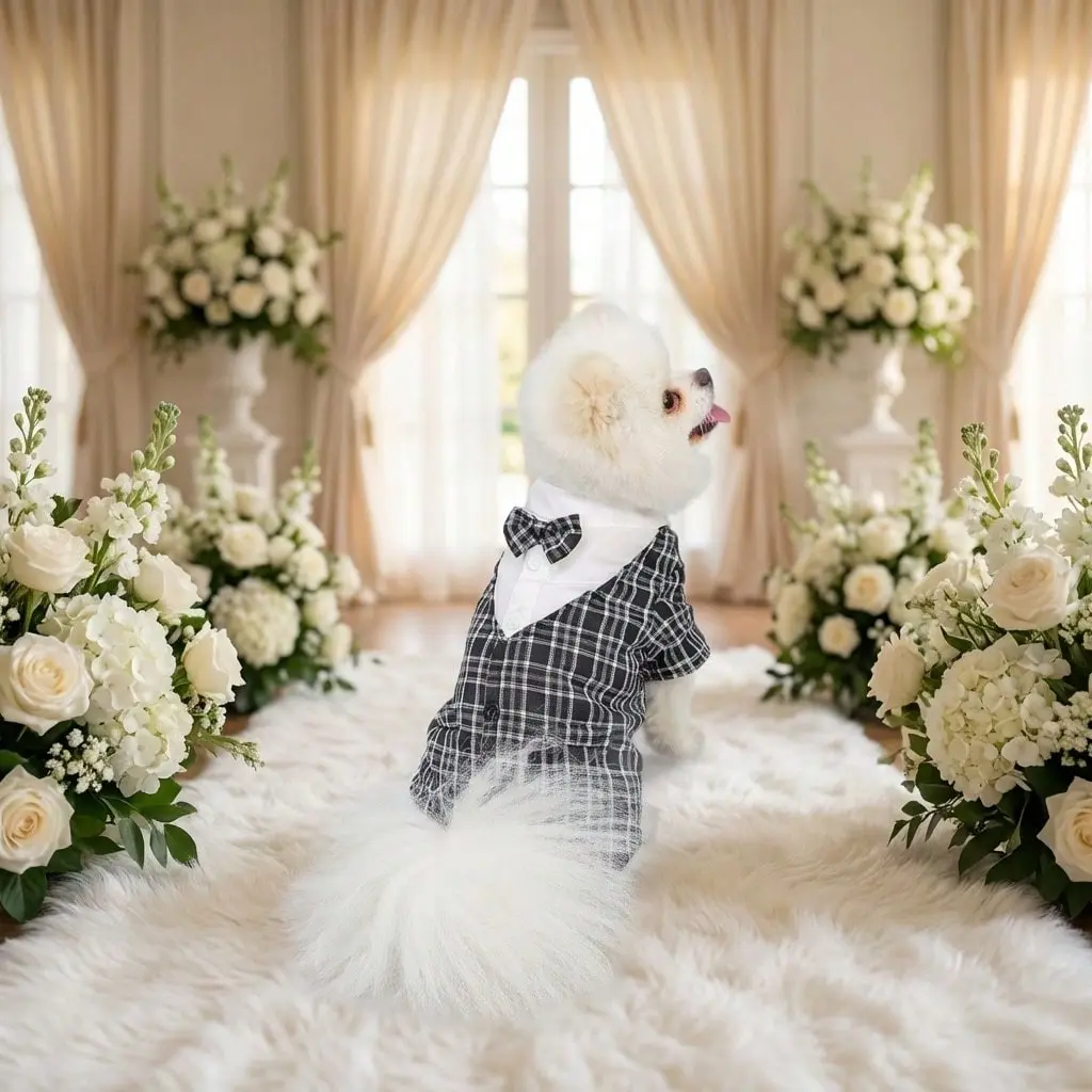 Elegant Gentleman Pet Tailcoat with Bow Tie, Formal Suit Puppy Costume Clothes for Small/medium Dogs and Cats, Perfect for Weddings, Birthdays, Parties, Husky Clothes