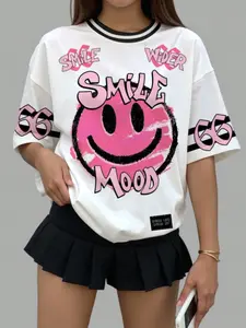 Cool Girl 3D Printed Number 66 Smiley Face Pattern, Casual Sporty Sweet Cool Style, Loose-Fitting All Season Wear