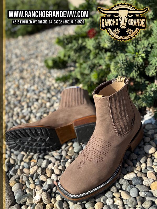 911 Nobuck Camel Leather Square Toe Chelsea Boots Ankle Casual Botin / Botas / boots S/Tractor