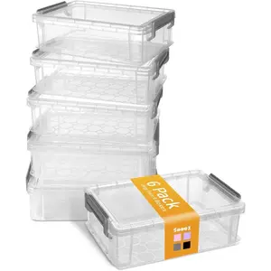 6 Pack Extra Large Plastic Pencil Box, Crayon Box, Marker Organizer with Lid-Stackable Storage Containers for Craft, Pen, Art Supplies, Grey