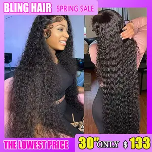 Bling Hair 36 38 Inch Water Wave 13X4 Transparent Lace Front Wigs Water Wave 13X6 Frontal Wig Hd Lace Human Hair 180 Density Wigs Natural Hairline For Black Women