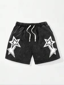 Men's Streetwear Casual Fit Graphic Shorts, Young City Style, Star Pattern, Perfect for Daily Wear, Sports, Parties, Casual Fashion