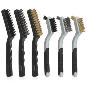 Wire Brushes Cleaning Set 6Pc, 9" and 7", for Cleaning Welding Slag, Rust and Dust, Includes Brass, Nylon, Stainless Steel Brushes with Strong Handle
