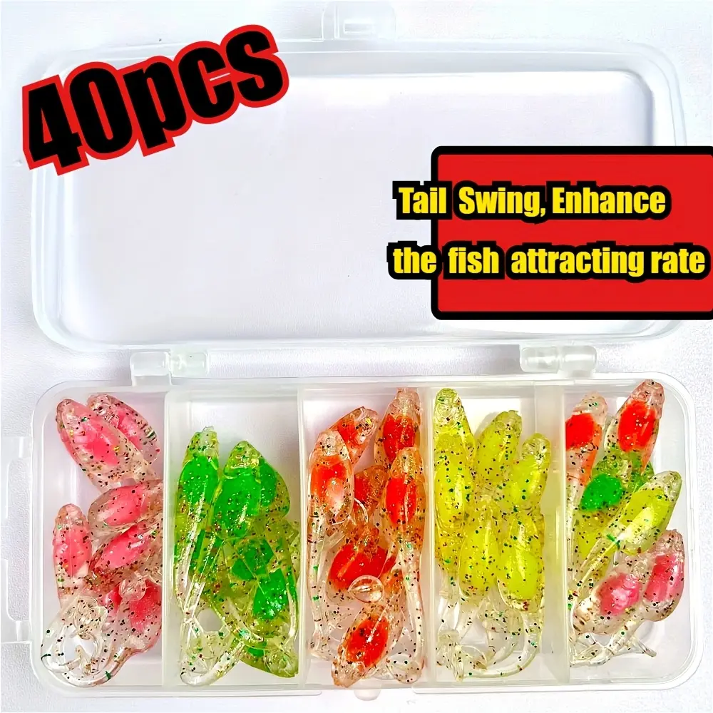 40pcs Crappie Jig Lures Kit, Soft Plastic Tail Swing Baits with Jig Heads Hooks, Panfish & Bluegill Fishing Lures for Crappie Fishing