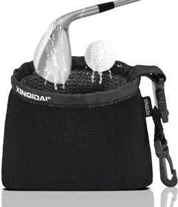 Golf Club and Golf Ball Cleaning Bag - Cleans Club Grooves, Golf Bag Accessories,Waterproof Clean Face Tech, Detachable Clip, Machine Washable,Golfer Gifts for Men(1-Pack,BLACK)