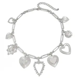 Adjustable Length Heart Pendant Necklace Geometric Clavicle Chain Accessory