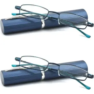 Ultra Slim Compact Lightweight Tube Reading Glasses with Portable Clip Aluminum Case