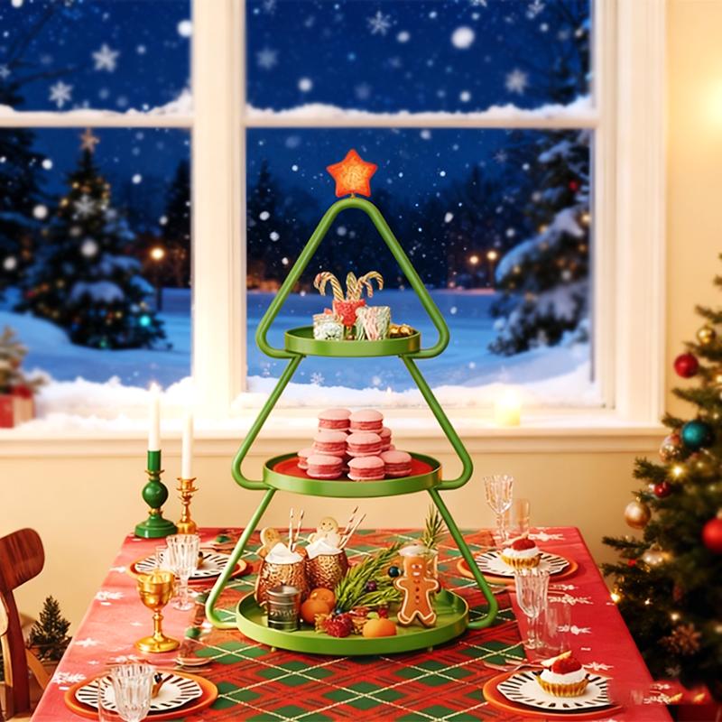 【New Year New Me】Pinmoco Christmas Tree Snack Shelf Cart, Halloween & Christmas Decorations Cupcake Tray Holiday Festival Wedding Bar Party Supplies, 3-Tier Rolling Stand for Festive Decor & Food Display