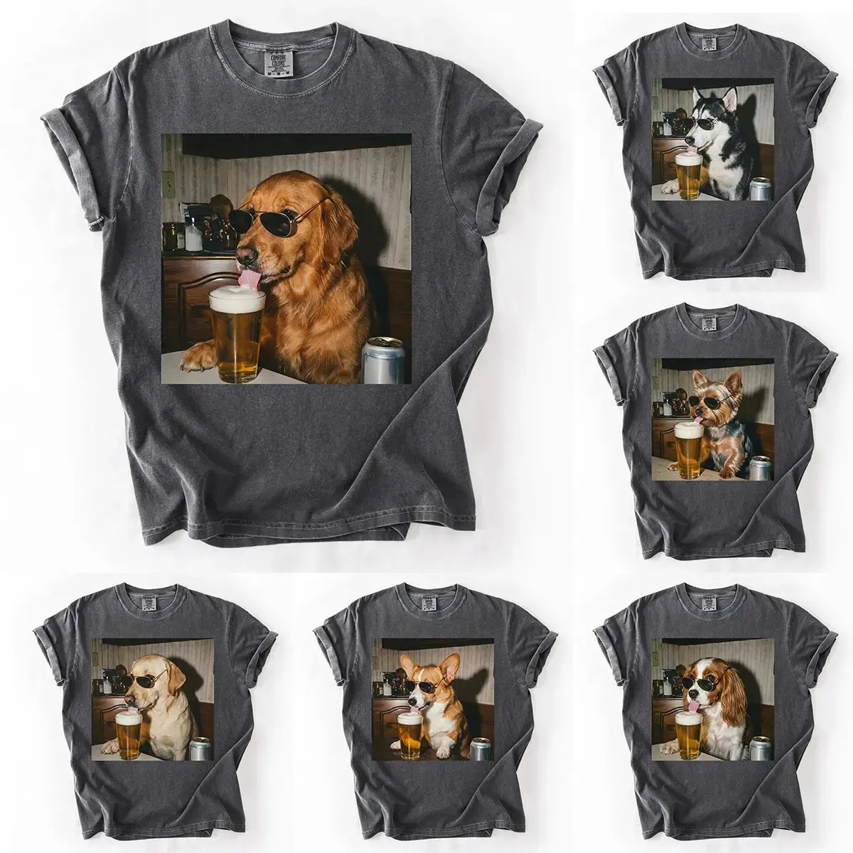 Comfort Colors 50+ Dog Breeds Drinking Beer Shirt, Vintage 90s Funny Edgy Dog Meme Tee, Grunge Frenchie Graphic, Golden Retriever & Husky Dog Lover Gift – DPCLICK