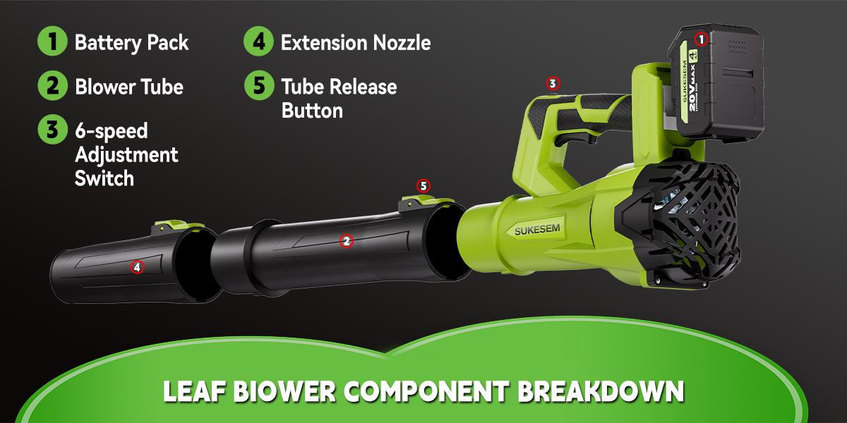 High power wireless leaf blower, equipped with 4.0Ah battery, 6-speed adjustable and extended nozzle, anti slip handle, lightweight design, suitable for lawn care and yard cleaning
