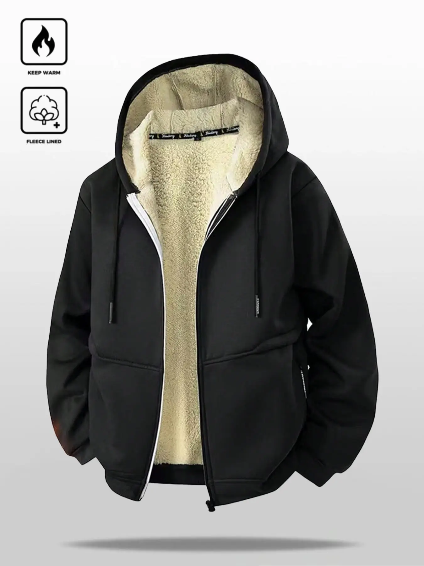 Men's Lamb Fleece Thicken Jacket Hoodie Cardigan, Casual Sporty Fashion, Versatile Outerwear, Comfortable and Stylish
