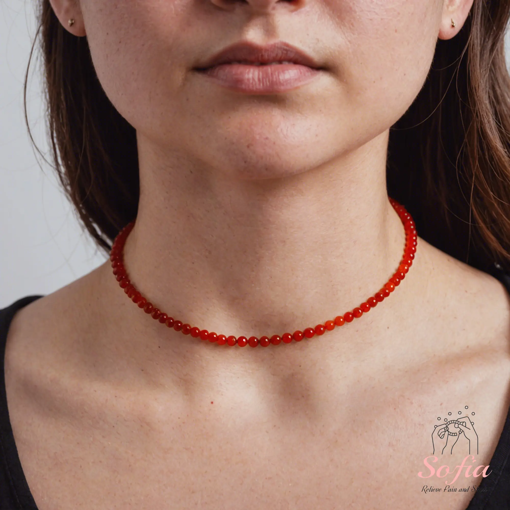 Women's Handmade Adjustable Dainty Minimalist Red Onyx Gemstone Beaded Choker Necklace - Waterproof, Jewelry for Women, Gift for Her