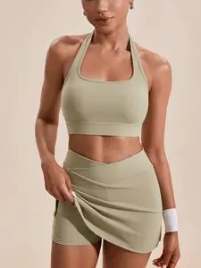 DORRIS Solid Color Halter-Neck Casual Top And Bottom Women Sports Sets