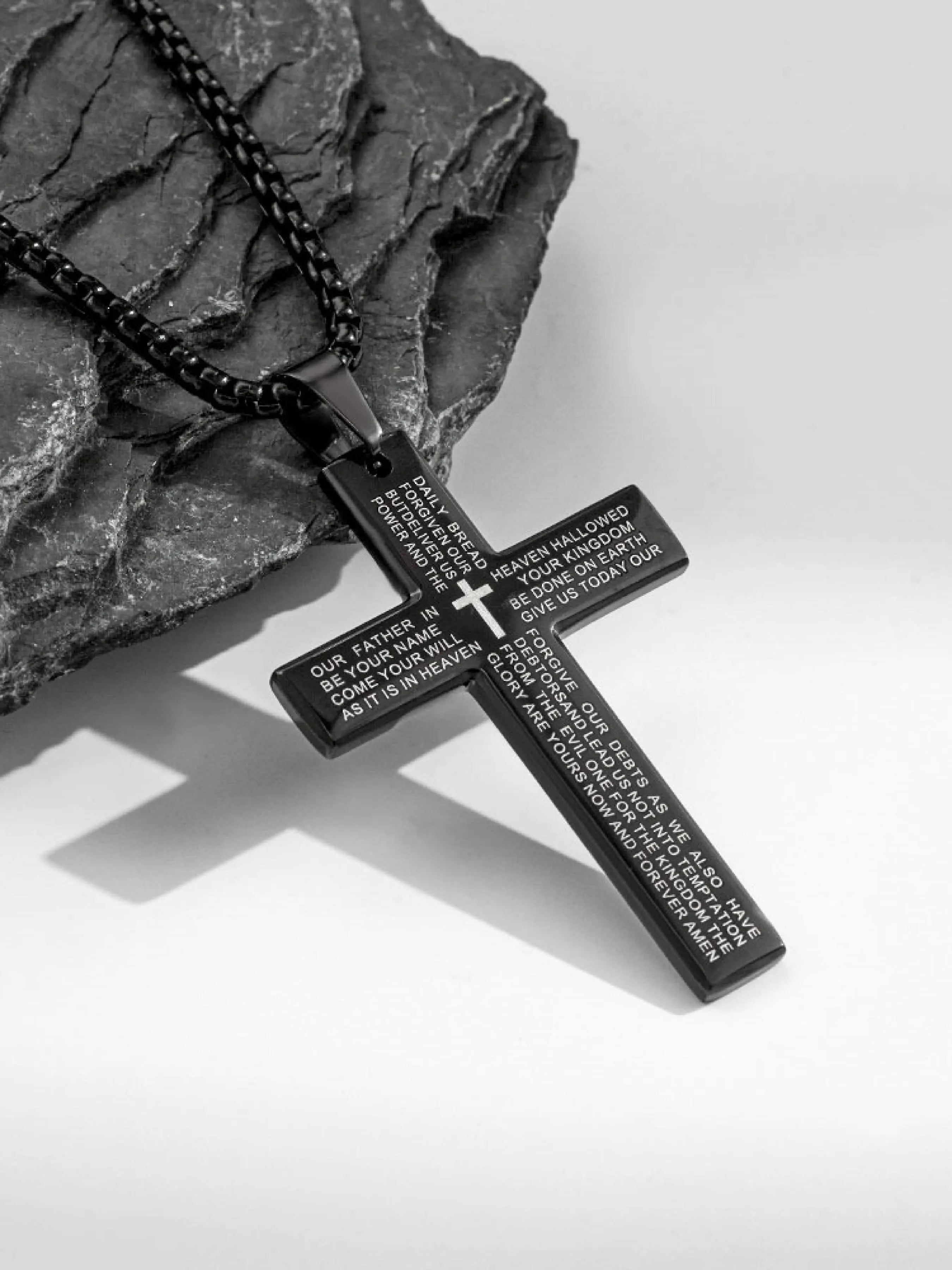 Stainless Steel Cross Pendant Necklace, Bible Verse Engraved, Faith Pendant Necklace, Unisex Inspirational Jewelry with 24 Inch Chain, Elegant Durable Design, Perfect Gift