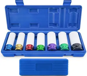 1/2 inch Impact Drive Lug Nut Socket 7/5/4/3 pcs Set – Non-Marring Impact Lug Nut Socket with Protective Sleeves, Thin-Walled Wheel Rim Protectors Tool 17mm 19mm 21mm 22 mm 23mm 24mm 27mm durable case