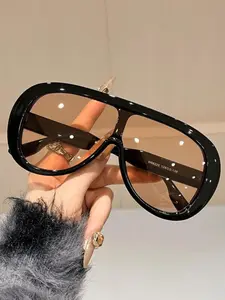 Unisex Fashion Vintage Large Frame Glasses, Casual Leopard Pattern, Plastic Oval Shape, Decorative Lens, All Seasons Travel Accessories