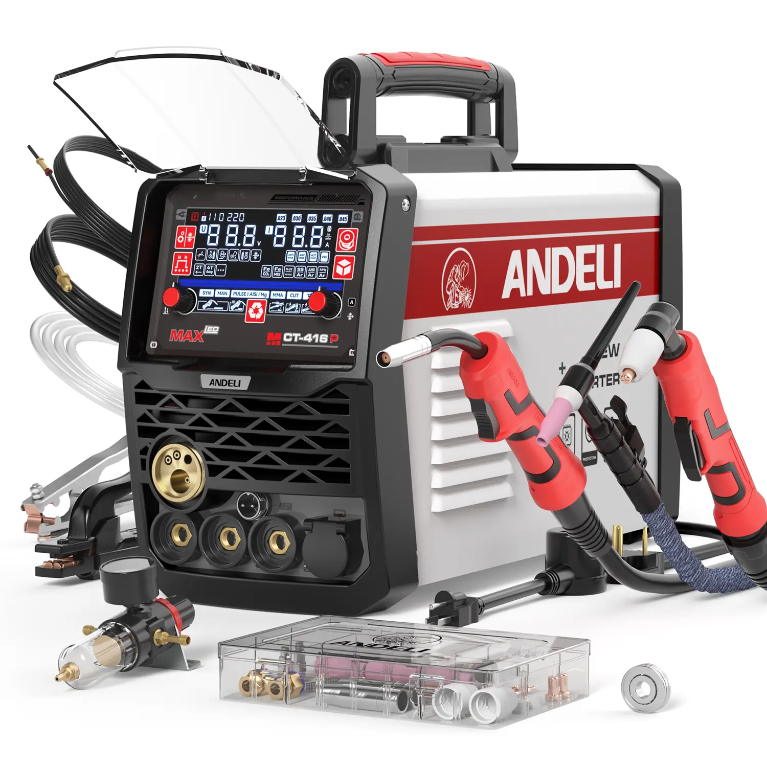ANDELI 6-in-1 Plasma Cutter Welder Combo Complete Kit - 110V/220V Dual Voltage, 160A Power, 40A Cut, MIG/TIG/Stick Functions, High-Frequency, LED Display, Auto Memory, Auto Parameter Save Welding Machine, Welding Machines, Stick Welding Machine,summervibe