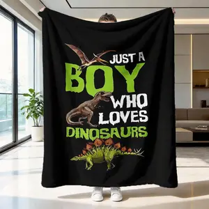 Dinosaur Boy Theme Blanket, Bed Blanket, High-Weight Flannel Fabric, Soft and Warm, Anti-Wrinkle, Easy Clean, Perfect Gift for Kids and Dinosaur Lovers