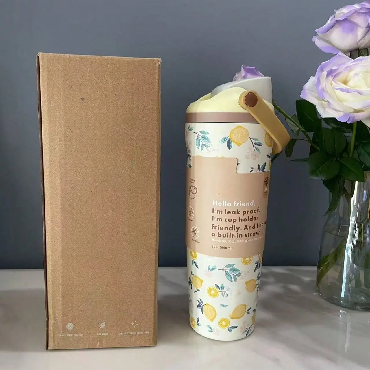BFCxOwala 30 Oz Stainless Steel Water Cup With Flower Pattern Straw Cup Water Bottle Car Cup Coffee Cup Travel Mug Insulated Tumbler