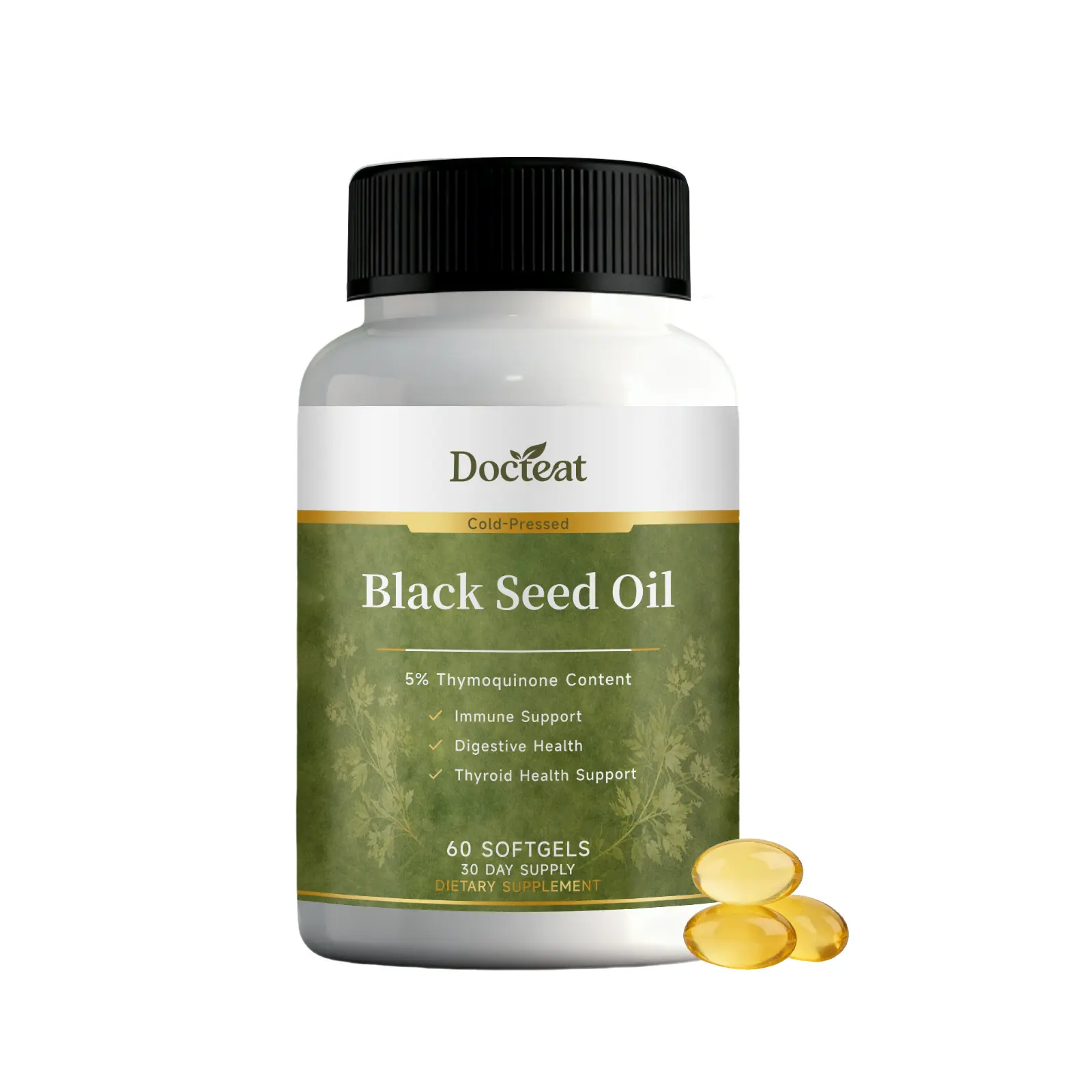 Herbal Black Seed Oil Softgels Containing 5% Thymoquinone, Turmeric Root & Rosemary Extract Blend, Support Immune Defense, Digestive Comfort & Healthy Thyroid, 60 Softgels 30 Day Supply