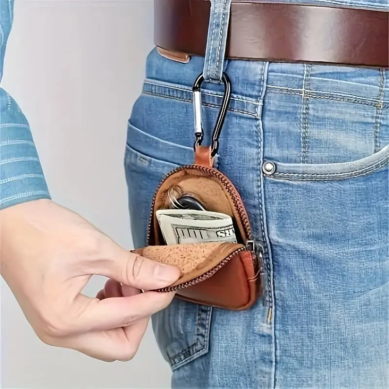 Vintage Leather Keychain Coin Purse with Zipper, Ring Card Holder, Perfect Gift for Men & Women, Halloween Christmas Present