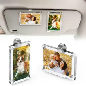 2 Pack Acrylic Magnetic Car Photo Frame, Dual-Sided Refrigerator Magnet Frames with Adhesive Hooks, Mini Transparent Fujifilm Picture Holder, Picture Frame Set