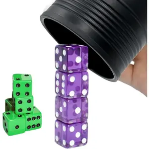 Graduation Gift Dice Stacking Cup Set with 4Pcs 19mm Purple 5Pcs 18mm Green Standard 6 Sided Dices Dice Cup Shaker with Storage Bag and Magic Tricks Instruction Black