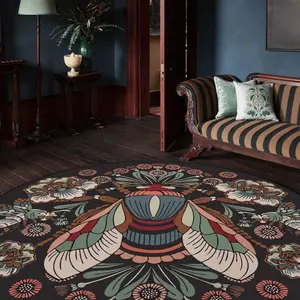 Vintage Lotus Insect & Flower Pattern Round Rug, 1 Count Non-slip Soft Floor Mat, Decorative Carpet for Home Living Room Bedroom Hotel Dormitory, Unique Rugs, Vintage Floral Rug, Room Accessories, Home Decor