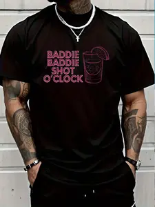 100% Cotton Baddie Baddie Shot O'clock Drinking For Baddies T-Shirt Women's Men's Graphic Tee Crew Neck summer vacation Tops