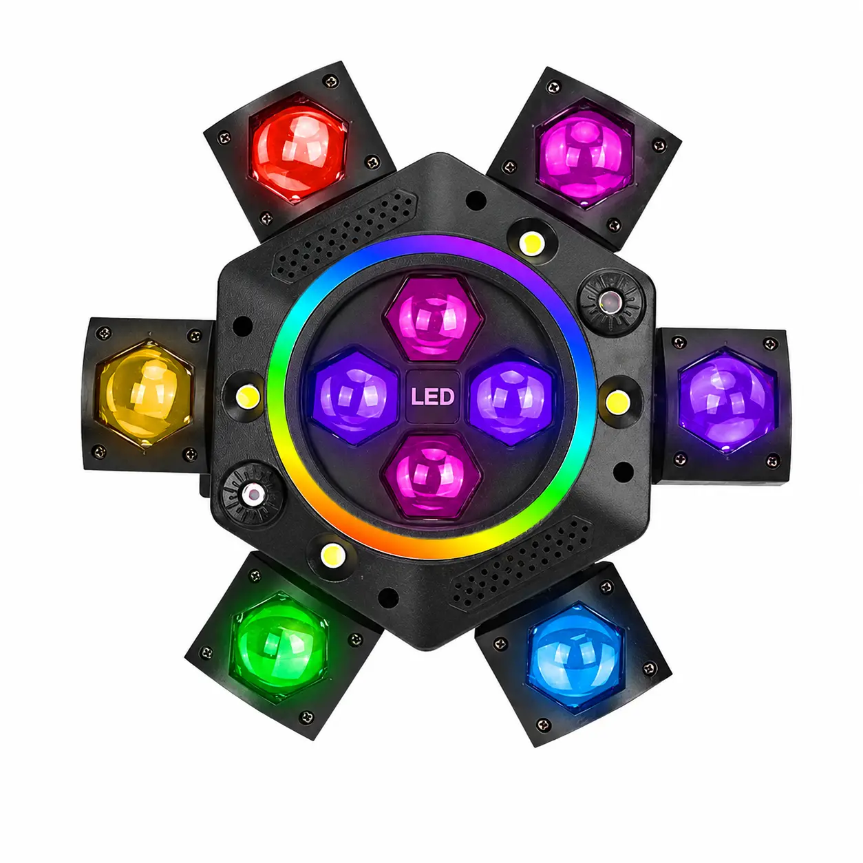 XDV 6-Arm 150W 4-in-1 Bee Eye LED 2.0 RGBW Beam Light - RGB LED Effects, 100mw Red Laser Starry Sky, White/Amber Strobe, 0-100% Smooth Dimming, DMX-512, Sound Active Mode, Festive Party Decor for Clubs Rgb Colorful Led，Halloween Party