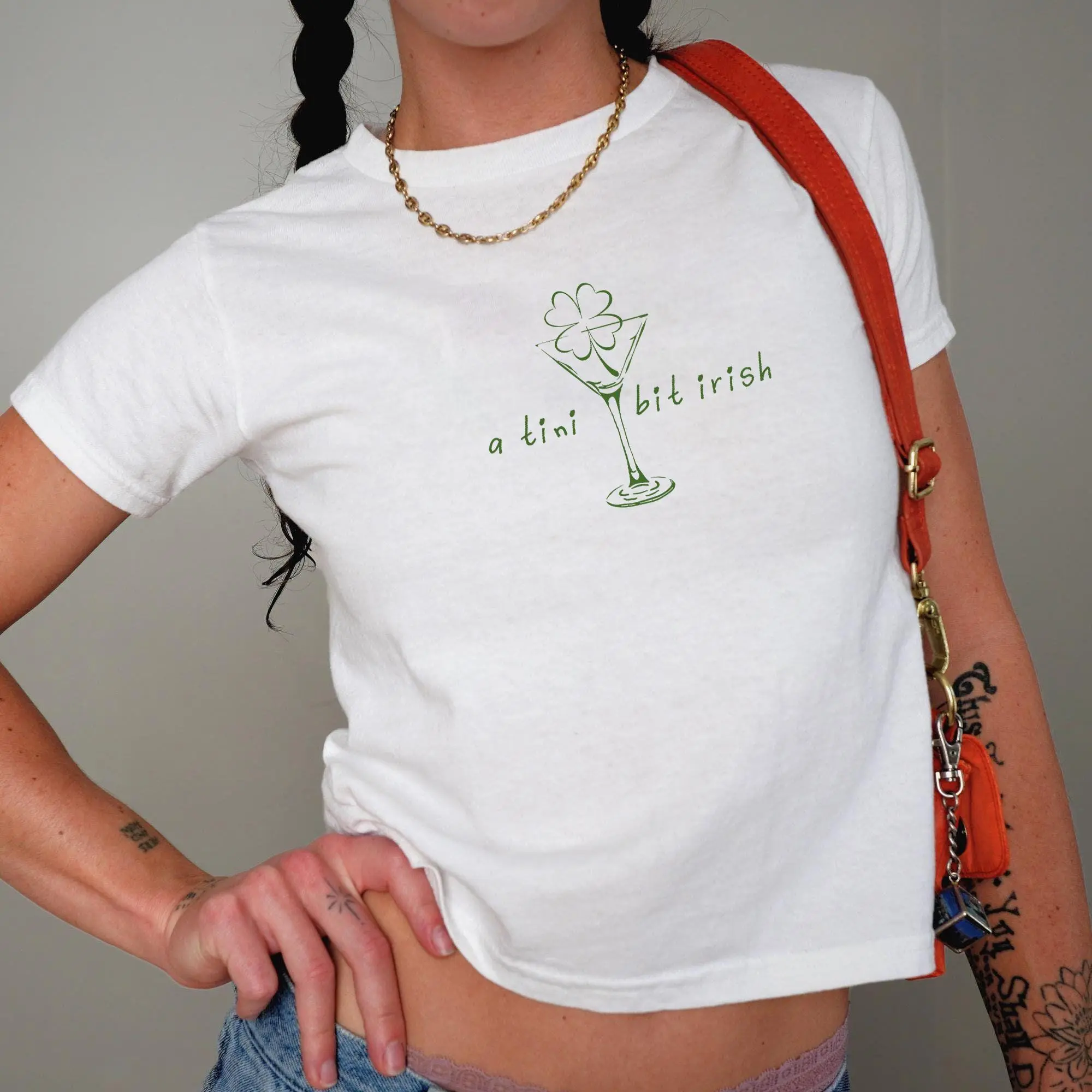 [Sale Up To 50%] A Tini Bit Irish – Cute & Lucky Tee, Y2K Baby Tee for St. Paddy’s Day, Lucky Cute Trendy Martini T-shirt for Women, St Paddys Irish Shirt