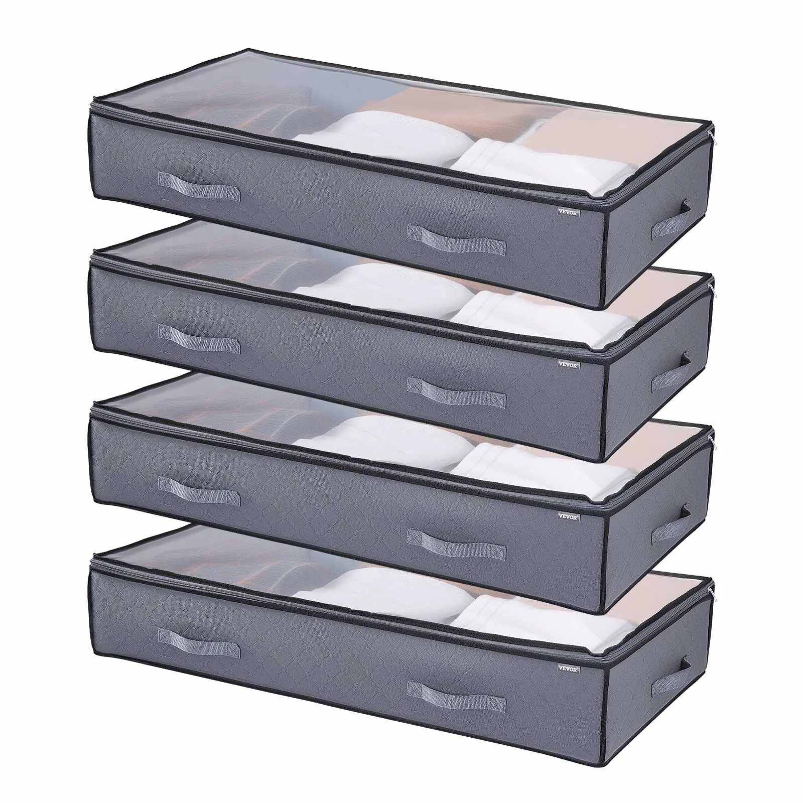 【summerfinds】VEVOR Under Bed Storage with Clear Lids, 39.2 x 19.7 x 7.1 Inch, 90L Large Underbed Clothes Storage Containers, Low Profile Under Bed Drawer Shoe Organizer Bins Box for Blanket Shoe Bedroom, 4 Pack