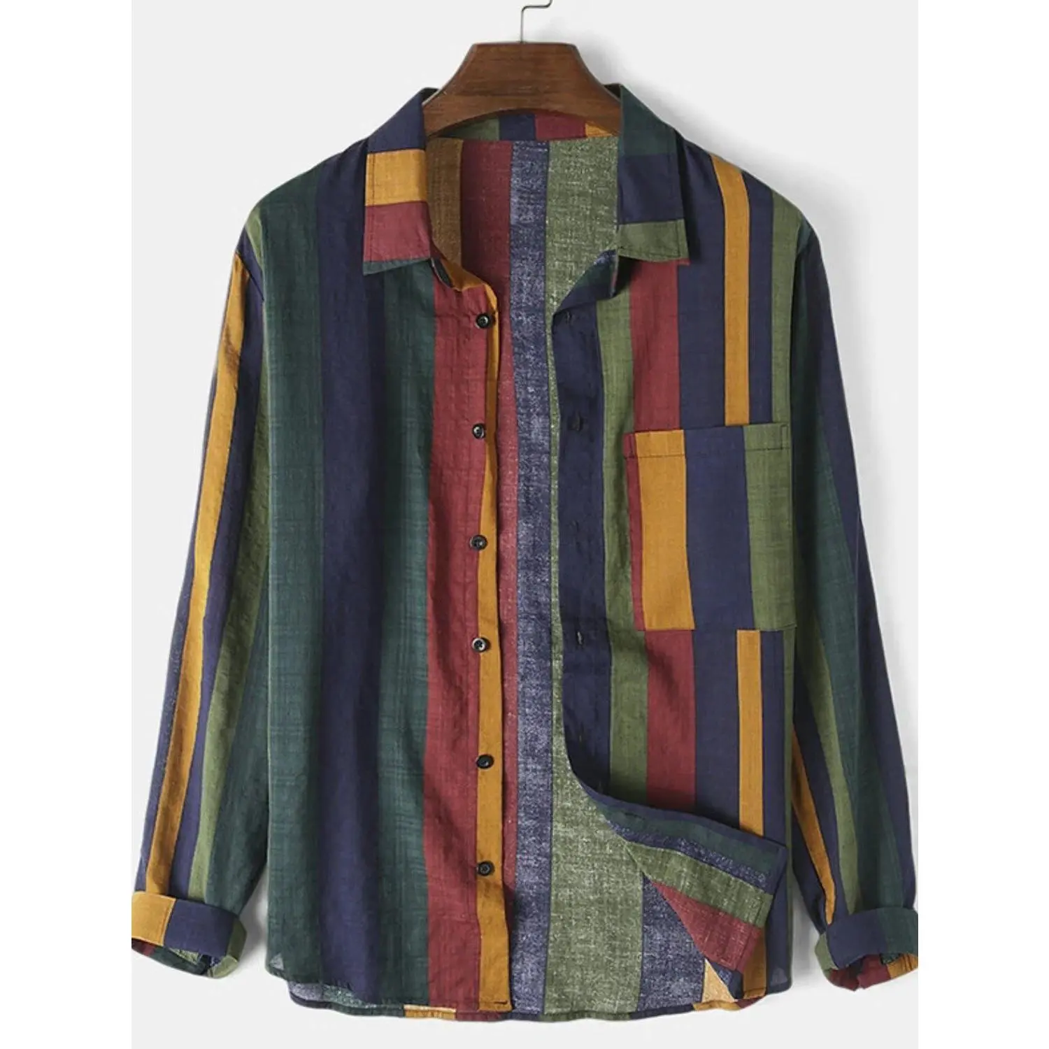 Men's Full Size Contrast Striped Button Down Shirt Plus Size