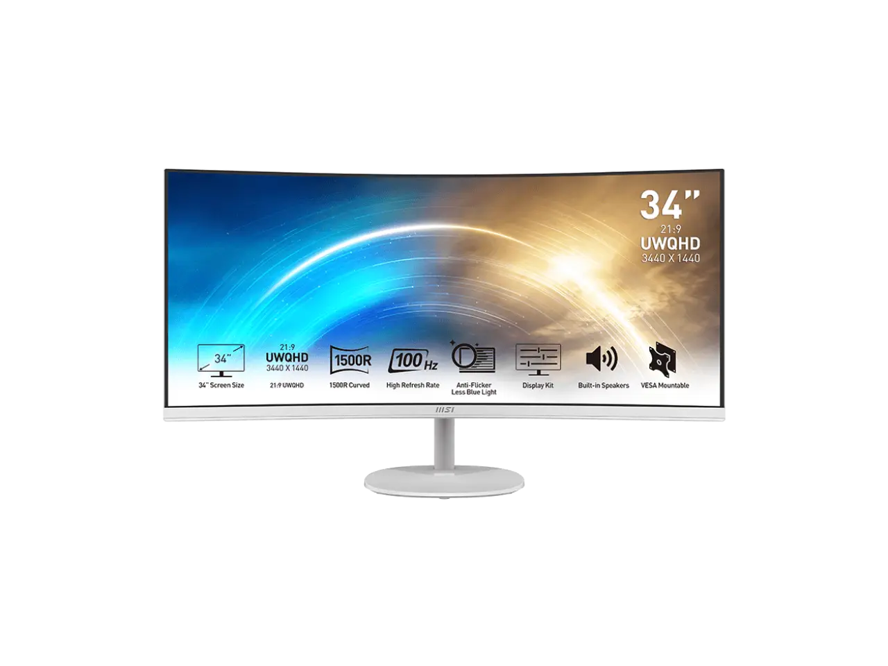 MSI Pro MP341CQW 34" UWQHD 3440 x 1440 (2K) 100 Hz 1ms (MPRT) / 4ms (GTG) Built-in Speakers Curved monitor