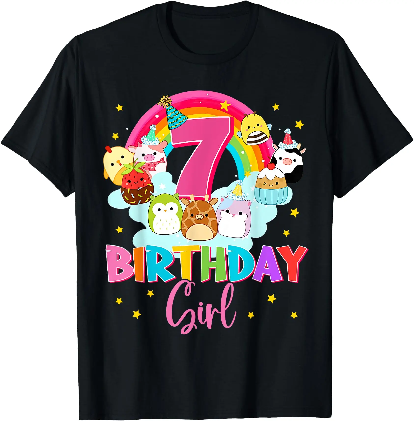 Happy 7th Birthday Squish Squad Mallow Girls Kids Cute Unisex T-Shirt Cotton Menswear Man Classic