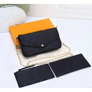 2026 New Style Three-In-One Envelope Bag, Clutch, Shoulder Bag, Crossbody Bag, Soft Leather Long Wallet, Chain Bag, Simple And Fashionable