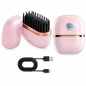 Mini Cordless Hair Straightner, Rechargeable 3 in 1 Upgraded ionic Smooth Hair Brush, Fast Heating Hot Hair Straightener Brush, C-Type Charging & 3 Speed Temperature Control,  Perfect Gift for Women home & Travel Use Adjustable