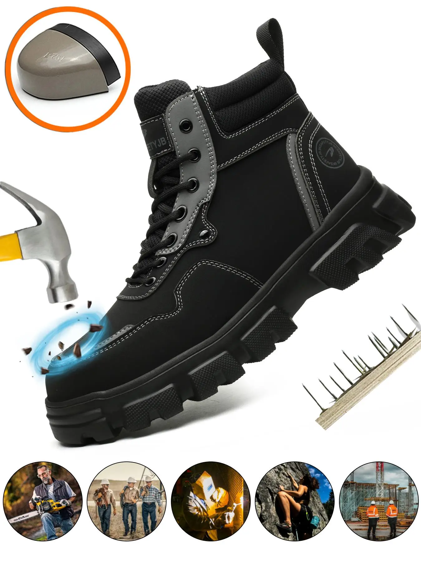 Men's Anti-smashing Anti-puncture Black Worker Boots, Durable Steel Toe Tactical Boots, Comfortable Breathable High Top Safety Boots, Wear-resistant