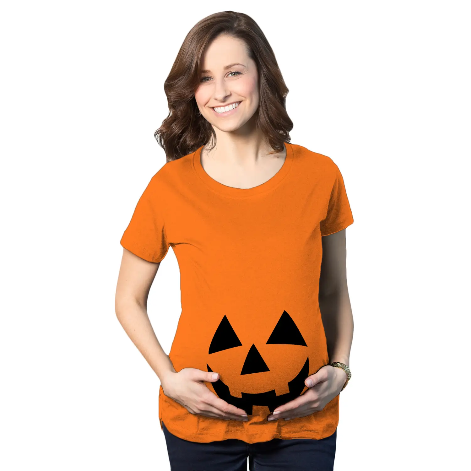 Maternity Happy Jack O Lantern Pregnancy T Shirt Cute Halloween Pumpkin Bump Tee Funny Graphic Maternity Tee Cute Pregnancy Tees With Plus Sizes Pregnant Halloween Maternity Wear Maternity Shirts Orange