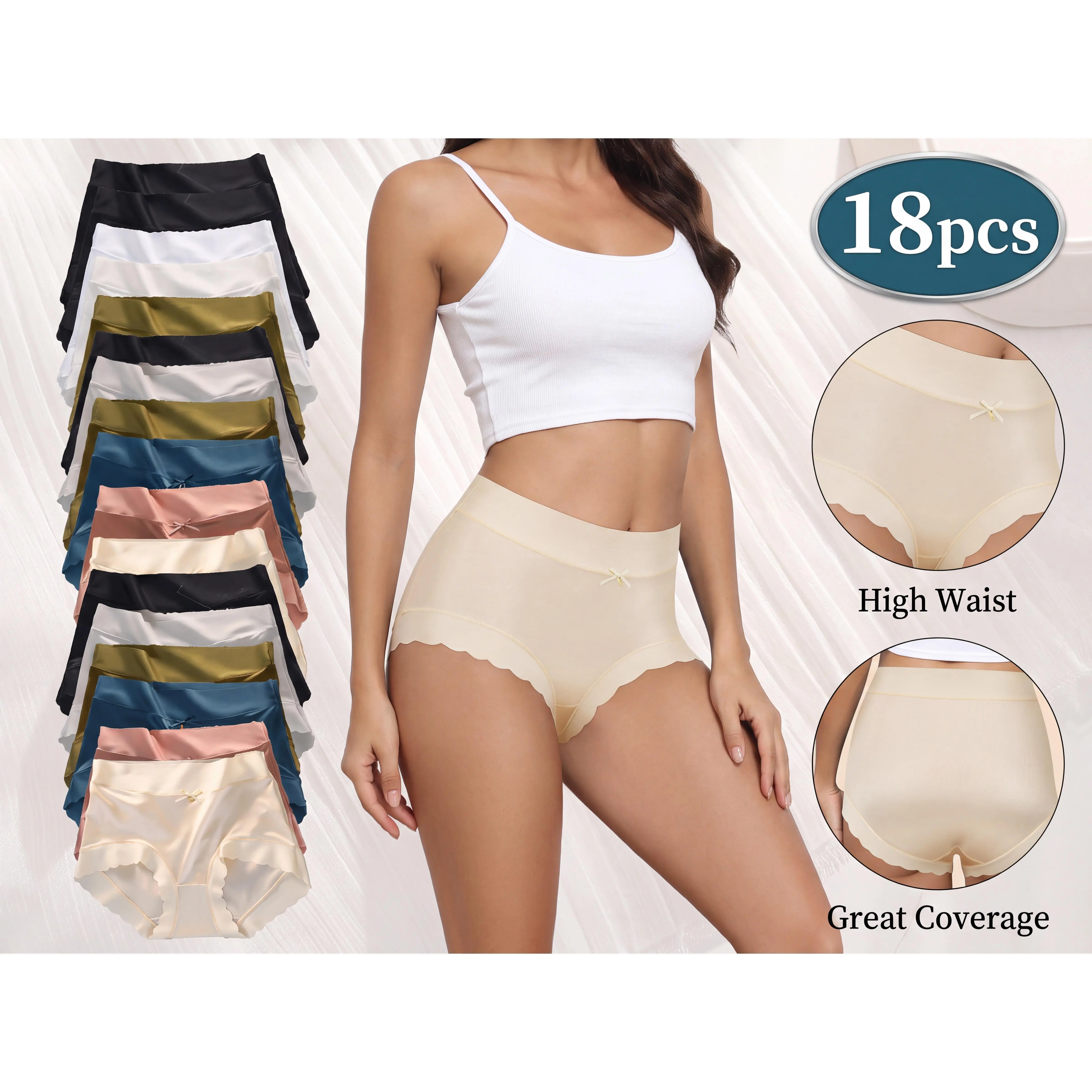 Women's Mid-Waist Panties,lce SilkSeamless&Pilling-Resistant,6(Navy Blue)Black/Beige/Light Pink/White/Gray)-DailyComfortable,Elegant&Stylish Underwear,SoftMaterial,Sexy Design,Smooth Fabric,A Must-Havefor seamless bikini Mid-Rise Underwear Waiste