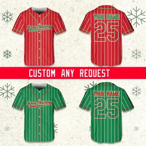 Personalized Christmas Jersey Shirt Custom Name & Number Football Soft Durable Fabric Contrast Sleeves Button Down Front Sporty Edge Meets Comfort