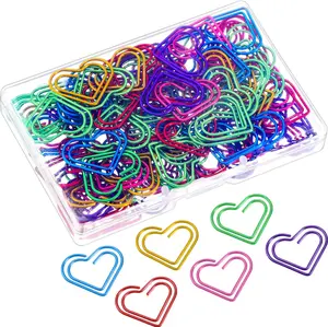 105 Pieces Colorful Metal Heart Shaped Paper Clips 6 Colors 23x20mm for Office School Document Sorting Wedding Decoration Durable Stainless Steel Clips