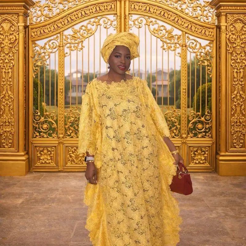 Elegant Hadiza guipure bubu lace with inner belt